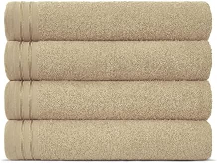 Lions Bath Towels - Set of 4 Bathroom Large Bath Sheets, 100% Luxury Cotton, 500 GSM 75X135CM, Highly Absorbent and Quick Dry Extra Large Bath Towel, Bathroom Accessory Set, Cream
