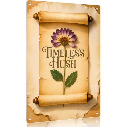 Aluminum 8X12in Timeless Hush Wall Decor Vintage Scroll Style Floral Art Print Rustic Parchment Inspired Botanical Accent Living Room Bedroom Study Farmhouse Cottage Home Interior Display