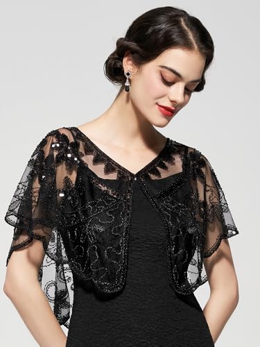 YESSA Women's 1920s Shawl Wraps,Sequin Flapper Evening Shawls for women Gatsby Accessories for Harlem Night2
