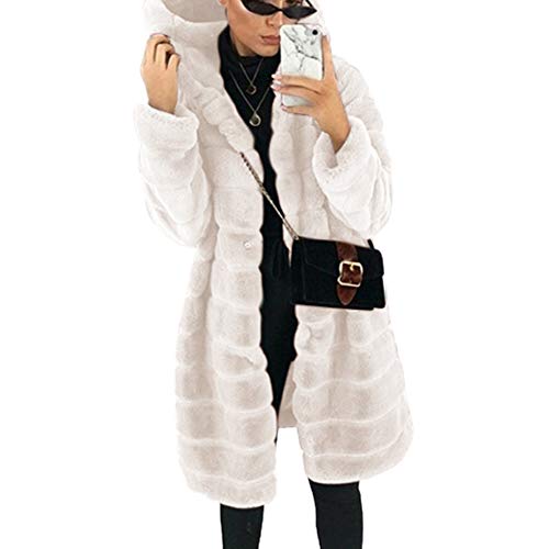SalmophC Abrigo de Piel sintética para Mujer con Capucha, Chaqueta de Piel sintética para Mujer Abrigo Otoño Invierno Cálido Informal con Capucha Outwear Abrigo Grueso con Bolsillos