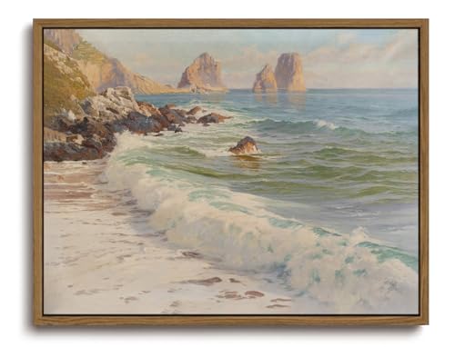 KISSFOX Vintage Framed Wall Art Decor Rustic Coastal Beach Pictures Wall Decor Ocean Aesthetic Canvas Art Prints Modern Farmhouse Paintings Artwork For Gallery Living Room Office Bedroom