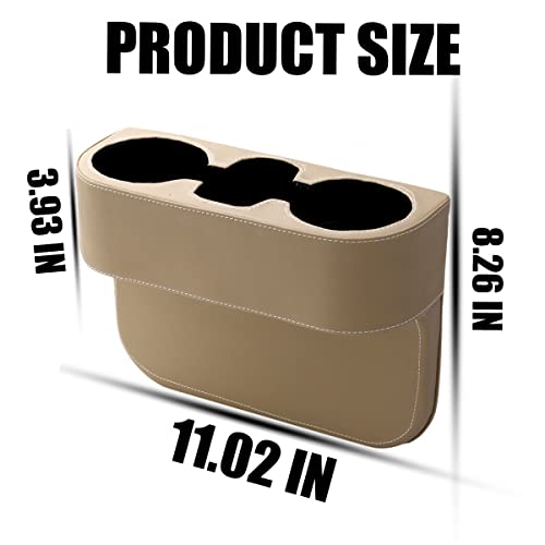 AICEL Car Cup Holder with Phone Holder, Side Pocket Console Leather Cover, Auto Front Seat Gap Interior Drink Organizer, Multifunction Accessories Storage Coin Drinks Key Wallet Sunglasses (Beige) - Thumbnail 2