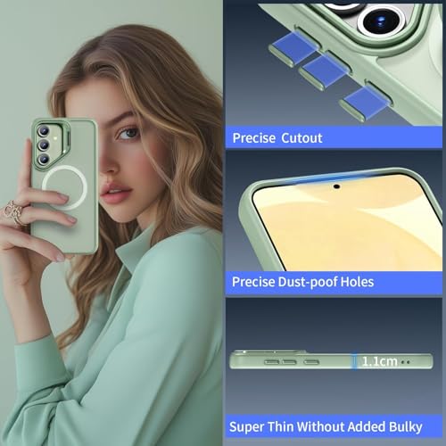 Image of DIZORO Polycarbonate Samsung Galaxy S24 FE Case Compatible with Mag Safe & Wireless Charging,with Camera Stand,Military Grade Drop Tested,Translucent Hard Back Soft Edge Back Cover(Camera Stand Mint.)