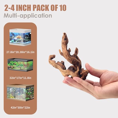 Image of Jorewood Natural Small Aquarium Driftwood for Fish Tanks & Reptile Terrariums - Safe Fish Tank Decorations, Unique Twisted Branches 10-Piece 2-4 Inch Low Tannin, Easy to Sink
