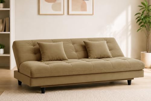 Image of Los Angeles Modern Convertible Futon Sofa Bed, Tufted Upholstered Folding Couch with Adjustable Backrest, Space Saving Sleeper Sofa for Living Room, Apartment, Office, Dorm & Guest Room - Golden