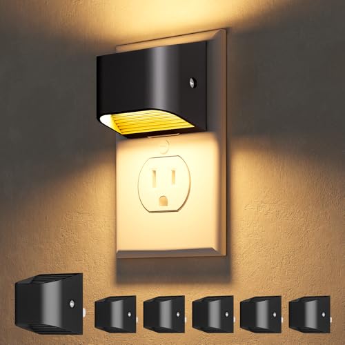Image of NIORSUN Night Lights Plug Into Wall, 6 Pack, 3000K, Auto On /Off, Black | Eye Friendly Warm White, Dusk to Dawn Sensor Night Light, Ultra-Slim Wall Light for Bedroom Hallway Bathroom Stairs