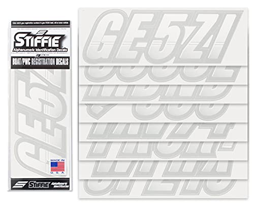 Image of STIFFIE Techtron White /Silver 3 inch Boat & PWC Registration Decals • Numbers Letters Stickers
