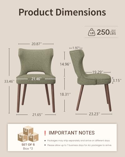 Image of Wooden Dining Chairs Set of 6, Farmhouse Dining Room Chairs with Solid Wood Legs, Mid Century Fabric Kitchen Chairs, Upholstered Chair for Restaurant & Cafe- Green