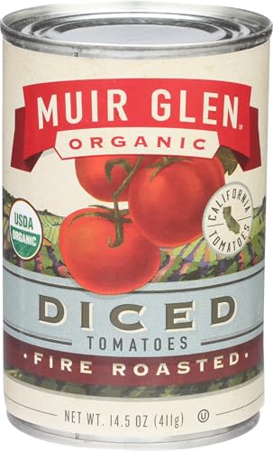 Muir Glen Canned Tomatoes, Organic Diced Tomatoes, Fire Roasted with Medium Green Chilies, No Sugar Added, 14.5 Ounce Can