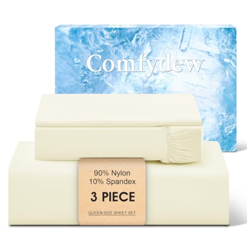 Image of Cooling Sheet Queen Size Set 3 Pieces, Double-Sided Cooling Bed Sheets for Hot Sleepers & Night Sweats, Ultra Stretchy Deep Pocket Fitted Sheet Fits Up to 18 inch, with 1 Pillowcases, Beige