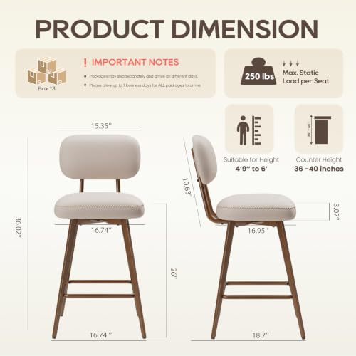 Image of MALOL 26 inch PU Leather Swivel Bar Stools Set of 6, Beige