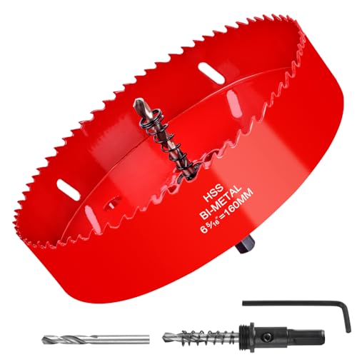 6-5/16 Inch / 160mm Hole Saw for Wood, Plastic Board, Ceiling,Drywall, and Metal Sheet - HSS Bi-Metal Hole Cutter with Pilot Drill Bit