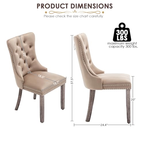 Image of Velvet Dining Chairs, Tufted Kitchen & Dining Room Chairs, Khaki, Set of 4