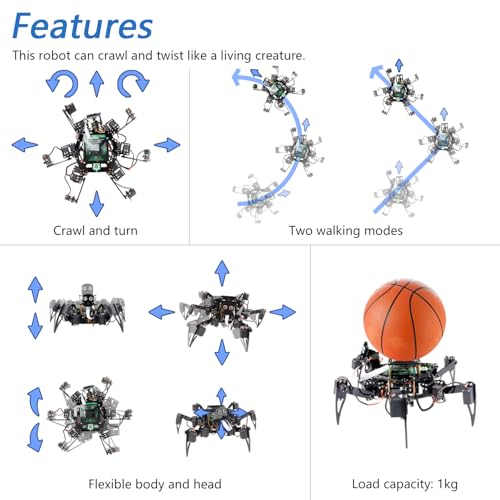 Freenove Big Hexapod Robot Kit for Raspberry Pi 5 4 B 3 B+ Zero 2 W, Walking, Self Balancing, Face Recognition, Ultrasonic Ranging, App Control, Camera, Servo (Raspberry Pi NOT Included) by FREENOVE - Image 3