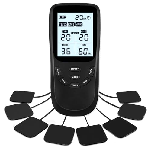 Electroestimulador Digital 3 en 1 para Alivio del Dolor,Unidad TENS & EMS de 4 Canales con 8 Almohadillas para Estimulación Nerviosa y Muscular,Aliviar el Dolor Muscular y Fortalecer los Músculos