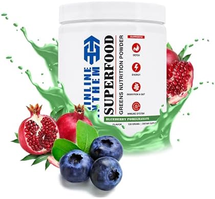 Thinline Anthem Superfood Greens Nutrition Powder (30 Servings) - Blueberry & Pomegranate Flavor Supplement - for Detox, Energy Boost, Immune Health & Better Digestion - Natural Dietary Supplement
