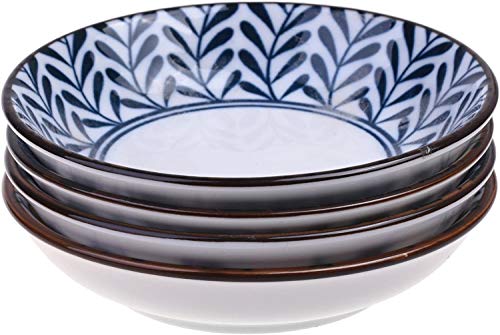 Beautyflier Set Of 4 Ceramic Sauce Dish Soy Sauce Dipping Bowls Appetizer Plates Side Dishes Serving Dish Japanese Style Dinnerware Set (Leaf&Flower(3.5Inch)) #TOP5
