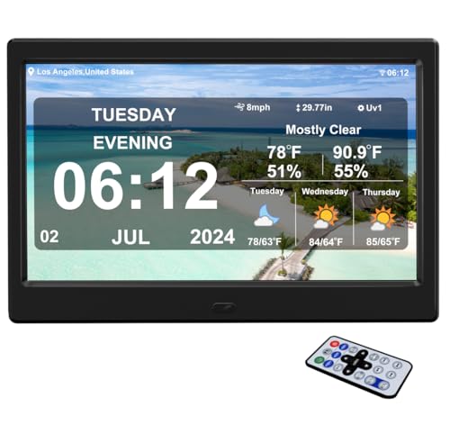 10.1 inch 2024 New Digital Weather Clock with Temperature Humdity Alarm Clock for Elderly (10.1 inch/Black)