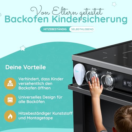 Foto von Backofen Kindersicherung, 2 Stück Herdschutz Kinder für Backofentür, Kindersicherung Herd - Herdschutz für Babys & Kleinkinder, Ofenschutz mit Installation ohne Bohren (2 Stück, Weiß)