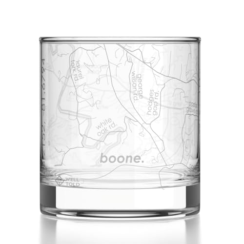 Well Told Boone NC Map Rocks Glass 11 oz Whiskey Tumbler