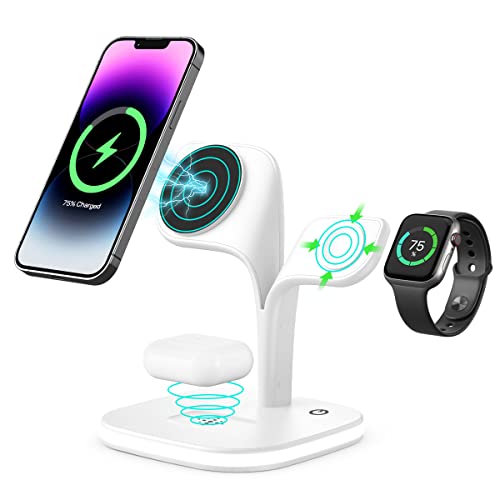 Magnetic Charging Station, Exw 5 In 1 Faster Mag-Safe Wireless Charger Stand For Iphone 14,13,12 Pro/Max/Mini/Plus, Apple Watch 8/7/6/Se/5/4/3/2 And Airpods 3/2/Pro/Pro 2 With Led And Adapter (White) #TOP3
