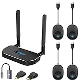 Wireless Hdmi Transmitter and Receiver 4k. One Receiver and Four Transmitter,Switch at Will,165FT/50M VGA Dual Screen Casting Video Audio from PC/Laptop/Netfix/TikTok to Monitor,Projector Equipment
