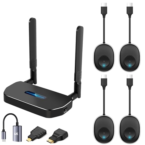 Image of Wireless Hdmi Transmitter and Receiver 4k. One Receiver and Four Transmitter,Switch at Will,165FT/50M VGA Dual Screen Casting Video Audio from PC/Laptop/Netfix/TikTok to Monitor,Projector Equipment