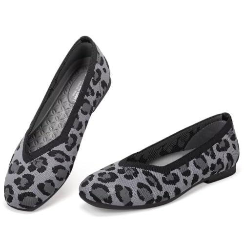 Image of Frank Mully Women Square Toe Flat Shoes Comfortable Knitted Flats | Walking Shoes