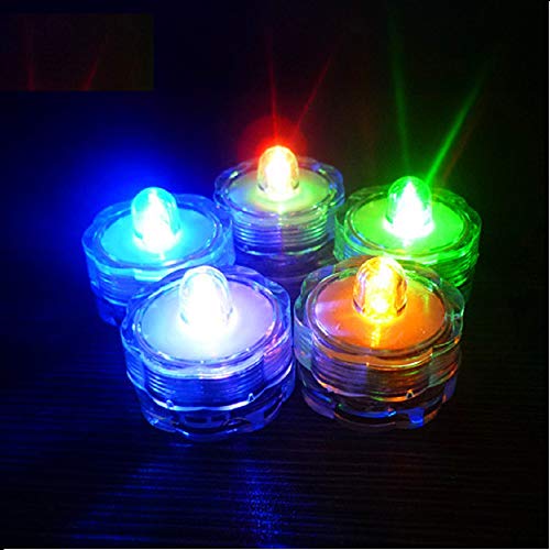 Submersible Waterproof Led Light Wedding Party Floral Vase Halloween Decoration Tea Battery Flameless Candles Light (Blue, 12 Pack/Floar-30 * 26Mm) #TOP3