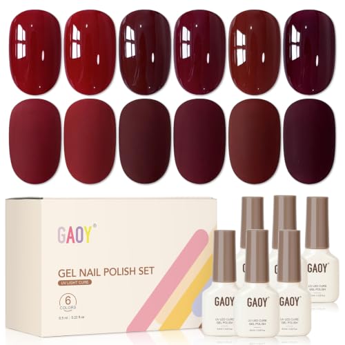 GAOY Burgundy Red Gel Polish Set, 6 Colors Dark Cherry Ruby Wine ...