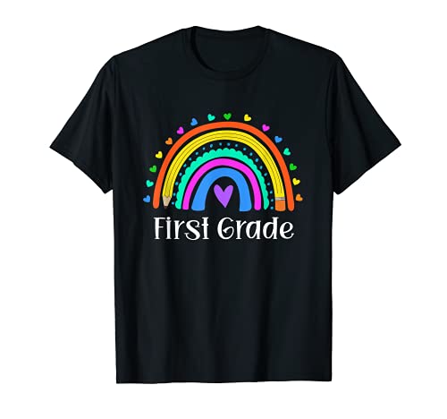 Primer grado maestro arco iris corazón primer grado volver a la escuela Camiseta