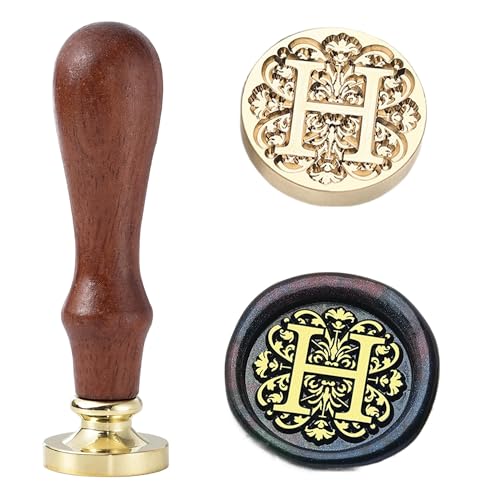 Ychostamp Buchstaben-Wachssiegel-Stempel-Set – Wachsstempel für Initialversiegelung, 25mm/0,98 Zoll Barocker Messingstempel, Alphabetstempel mit Griff (Buchstabe H)