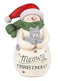 Blossom Bucket Sweet Snowman & Grey Cat Kitten Meowy Christmas Resin Figurine