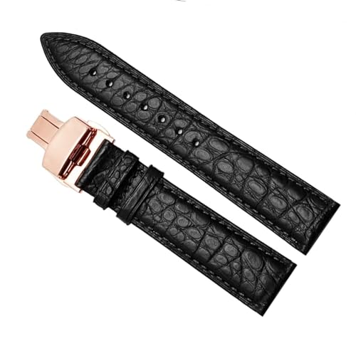 Bracelet montre crocodile noir or rose 23mm cuir véritable luxe pour fermoir pliant