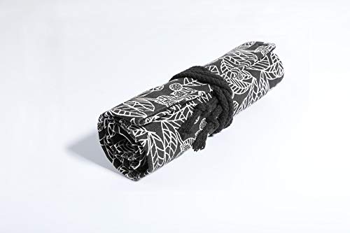Image of Denifiter 24 Slots Colored Pencils Roll Bag, Pen Paint Brush Storage Pouch Portable for Artist, Women, Men (Black Leaf)