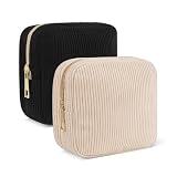 NANDADEVI Bolsa de Almacenamiento, Bolsa de período para Adolescentes, Bolsa de Maquillaje portátil de Pana con Capa a Prueba de Humedad (Negro+Blanco Roto, 2Pcs)