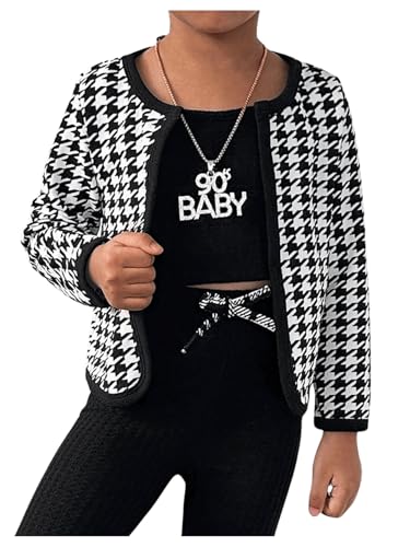 Floerns Toddler Girl's Houndstooth Print Outerwear Long Sleeve Open Front Cardigan Jacket