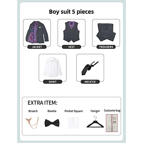 Elpa Elpa Boys Suit 5 Pieces Little Boy And Big Boys Formal Suit Set (Boys Dark Gray Suit Size 16) #TOP4