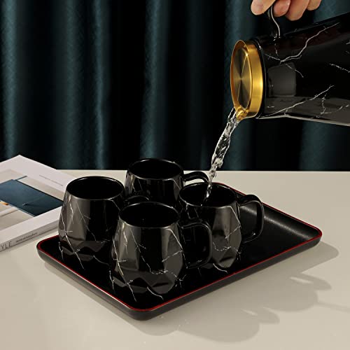 Ghjetw - Ceramic Teapot Set With Infuser For Loose Tea, 45 Ounce Modern Porcelain Tea Pot With 4 Teacups,4 Spoons , 4 Straws ,1 Brush And Tray (Marble) #TOP5