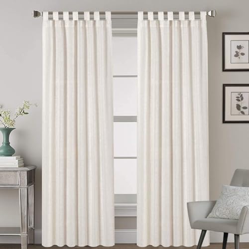 Smarcute Linen Curtains Natural Linen Semi Sheer Blended Curtains Tab Top Window Treatments Panels Drapes for Living Room, Elegant Light Filtering Curtains (Set of 2, W132cm x D213cm，Natural)