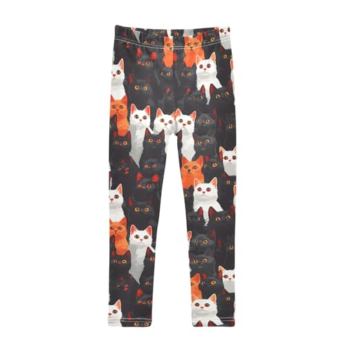 Cat on Black White Q Girls Leggings Athletic Pants Tights Stretch Bottom