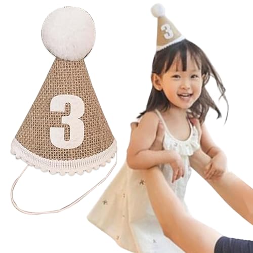 Image of BabyMoon 3 Year Birthday Cone Cap | Cake Smash | Baby Photography Cap | Brown