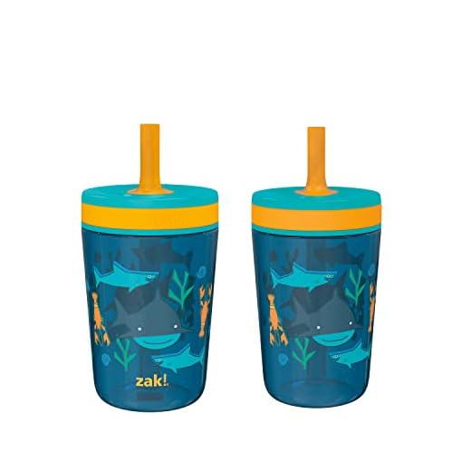 Zak Designs Kelso 15 oz Tumbler Set, (Underwater) Non-BPA Leak-Proof Screw-On Lid with Straw Made of Durable Plastic and Silicone, Perfect Baby Cup Bundle for Kids (2pc Set)
