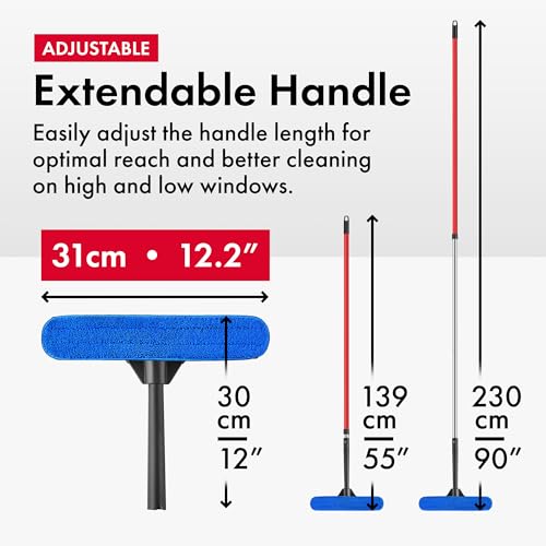 Image of Tyroler Window Washing Kit with Extension Pole 4.5 to 7.5 Ft Handle | Telescopic Window Squeegee Tool With Natural Rubber Blade For Better Reach And Streak-Free Window Cleaning