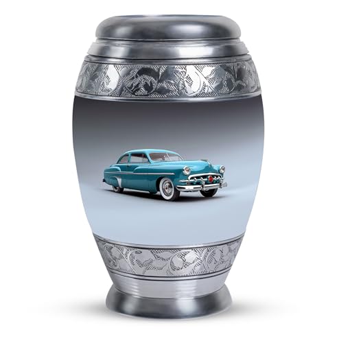 KARYLIZ Blue Car Urns for Human Ashes Adult Man - Burial Urn Keepsakes for Dad, Funeral Urn for Spiritual Goodbyes - Ashes Holder - Tiny Cremation Urns for Men Burial in Ground 3 Inch