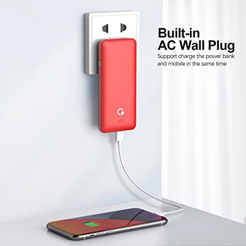 Guheshiye 10000Mah Portable Charger, Slim Usb B C Power Bank,4 Output External Battery Pack With Built-In Ac Wall Plug Micro And Usb C Three Cables Compatible With All Mobilephone thumb #2