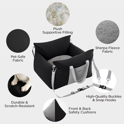 Lesure Hundesitz Auto kleine Hunde - wasserdichter und waschbarer Hunde Autositz mit Aufbewahrungstaschen, ansteckbarer Sicherheitsleine und verdickter Memory Schaum Füllung, 58x56x33cm, schwarz