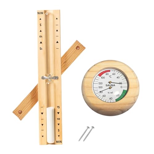 KEORHEZ 2 PCS Sauna Thermometer Digital, Drehung Der Sauna Sanduhr 15 Minuten+saunathermometer Holz 20-100°C, Können Zusammen Verwendet Werden,...