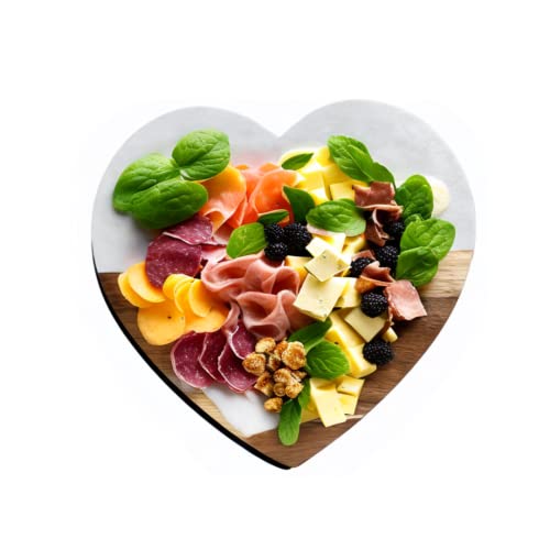 Heart Shaped Marble Charcuterie Board, 100% Acadia Wood Cheese Board, Half Marble, Cutting Board, Cheese Serving Plate, Eating, Hosting, Dinner, Serve Ware, Gift #TOP4