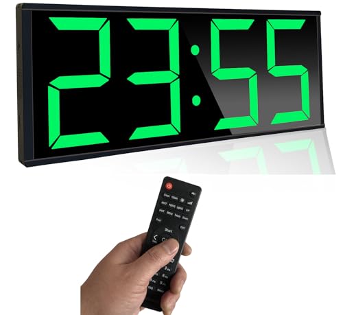 Cynobato 17.3'' Huge Digital Wall Clock, Home Gym Interval Workout Timer Clock, with Seconds Countdown/up, Stopwatch, 8-Alarms, 7-Color Night Light for Tabata/HIIT/MIIT/EMOM/FGB/Boxing (Green)